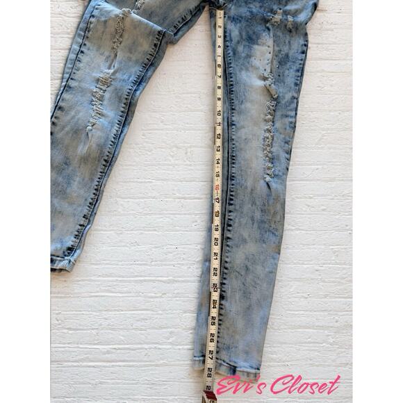 BAMBOO Jeans Distressed 7 8 Skinny With Rhinestones Light Weight Skinny Legs - Picture 7 of 14